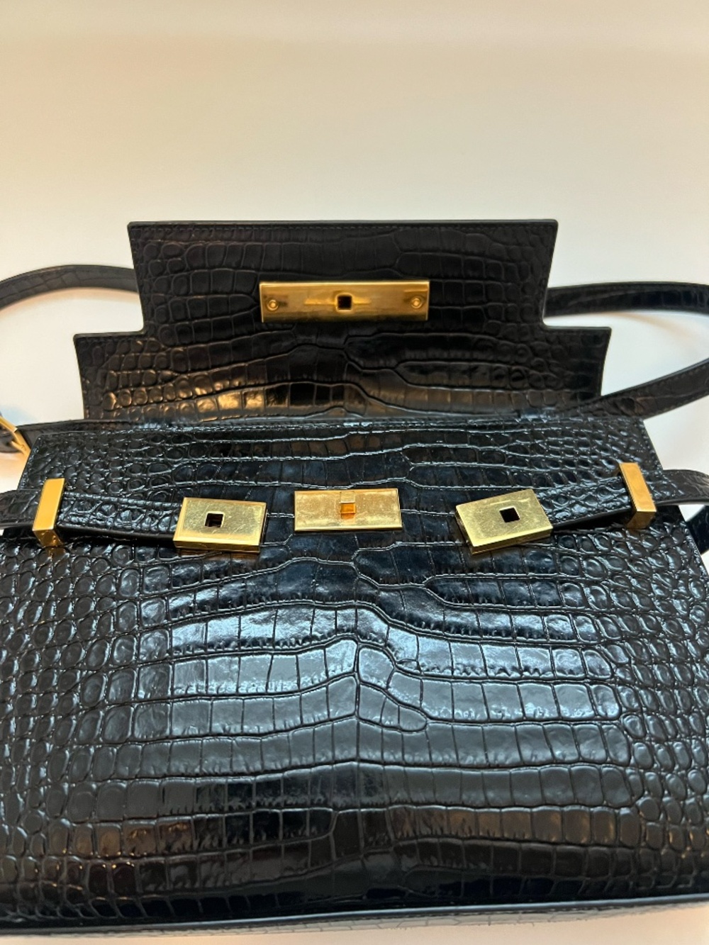 YSL Small Manhattan in Black Croc-Embossed Leather - Picture 10 of 16